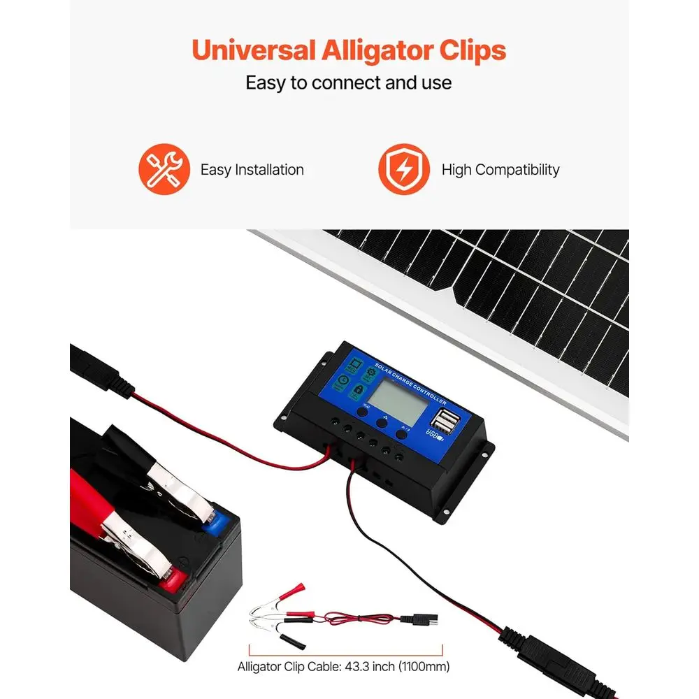 50W 12V Solar Battery Trickle Charger Maintainer, Mono Solar Panel Battery Charger with Upgraded MPPT Controller & Adjustable Mo view 5