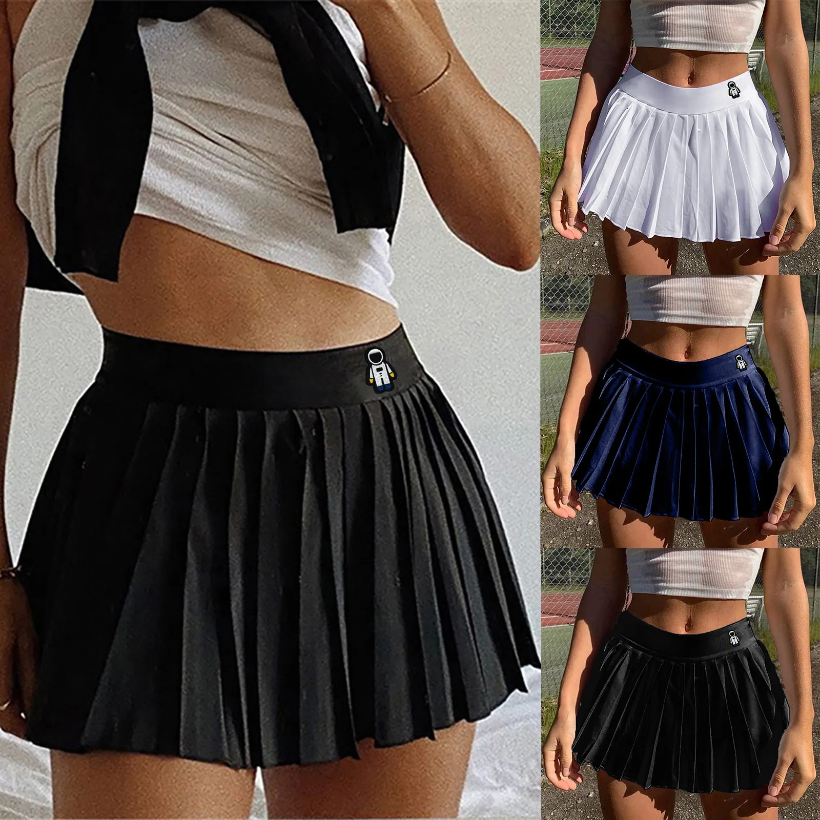 Women's Fashion Tennis and Golf Balls Mini Pleated Skirts Elastic Waist White Sports Skirts Y2k Clothes Summer Solid Sexy Skirt