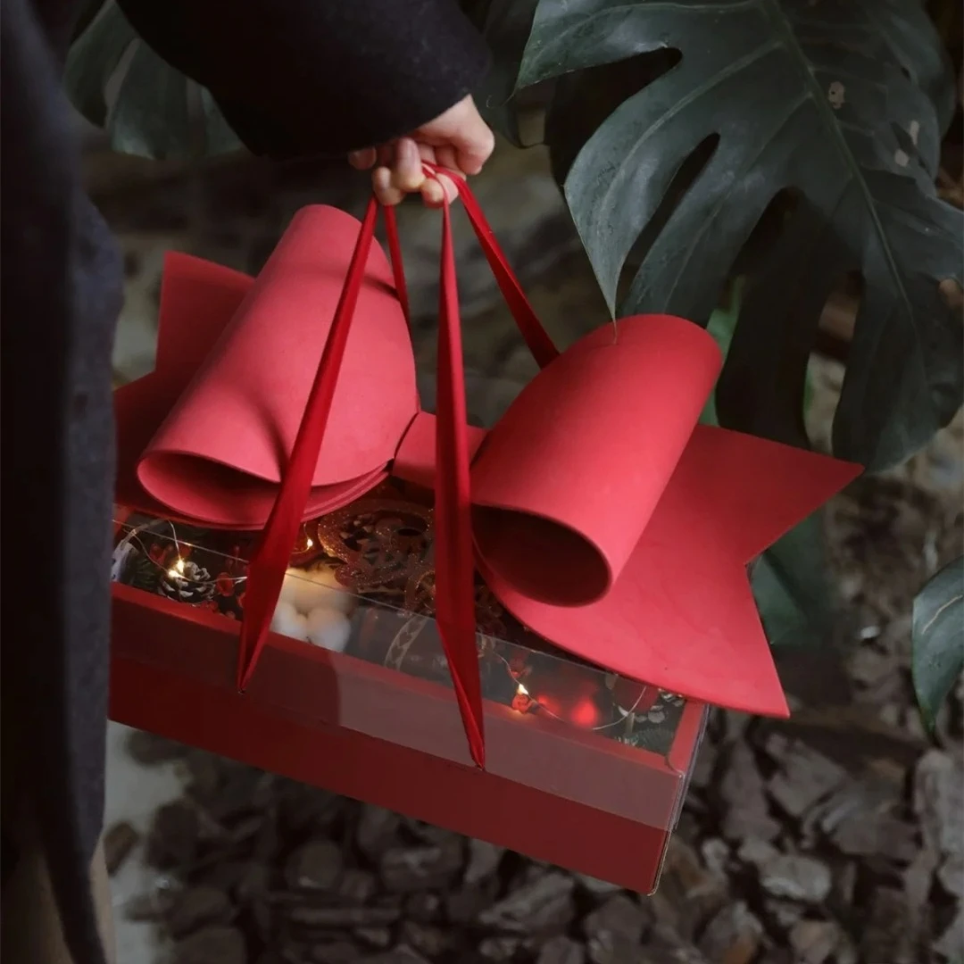 Flowers Gift Box Valentine's Day Gift Box Bow Fruit Flower Box PVC Gift Box Transparent Mother's Day Portable Flower Box