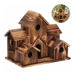 Wooden Outdoor Parrot And Hummingbird Nest Countryside Pendant Solid Wood Decoration Bird Feeder Hanging Bird House