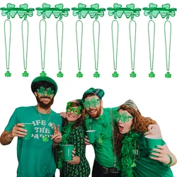 2Pcs/set St. Patrick’s Day Themed Party Decoration Clover Glasses with Necklace SetIrish Festival Series Atmosphere Party Decor