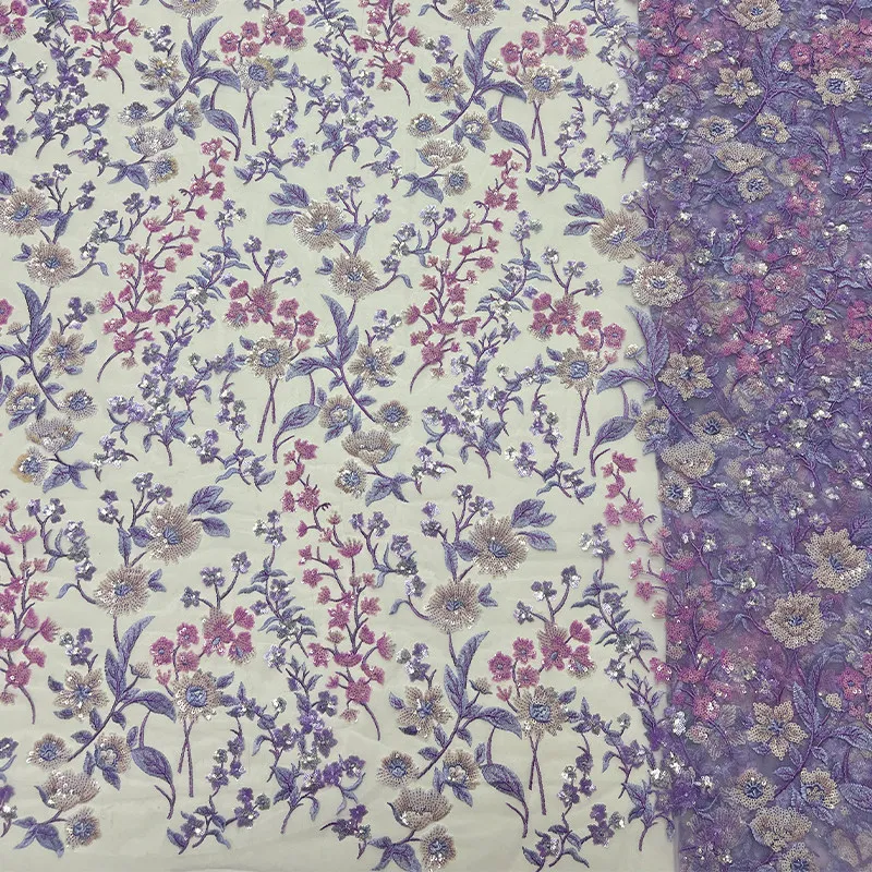 Colored Mesh Bead Flower Sequin Embroidery Fabric for Dress Cheongsam Clothing Design Diy Cloth By The Yard Sewing Material