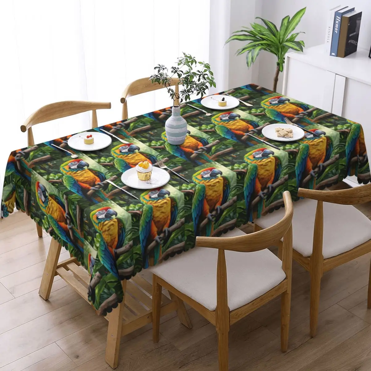 Cute Macaw Parrots Custom Rectangular Tablecloth Oilproof Table Cover for Dining Events Table Cloth