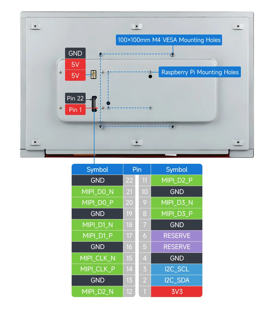 13,3-calowy pojemnościowy wyświetlacz dotykowy DSI o wysokiej rozdzielczości 1920 × 1080 dla Raspberry Pi, interfejs DSI, w całości metalowy panel tylny