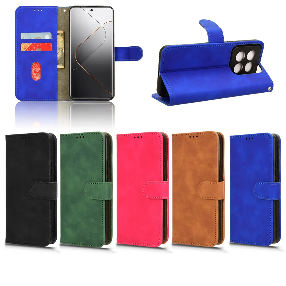 

Ретро анти-падение магнитный откидной чехол кожаный чехол для Xiaomi 14Pro корпус сплошной цвет слот для карт кошелек чехол для телефона
