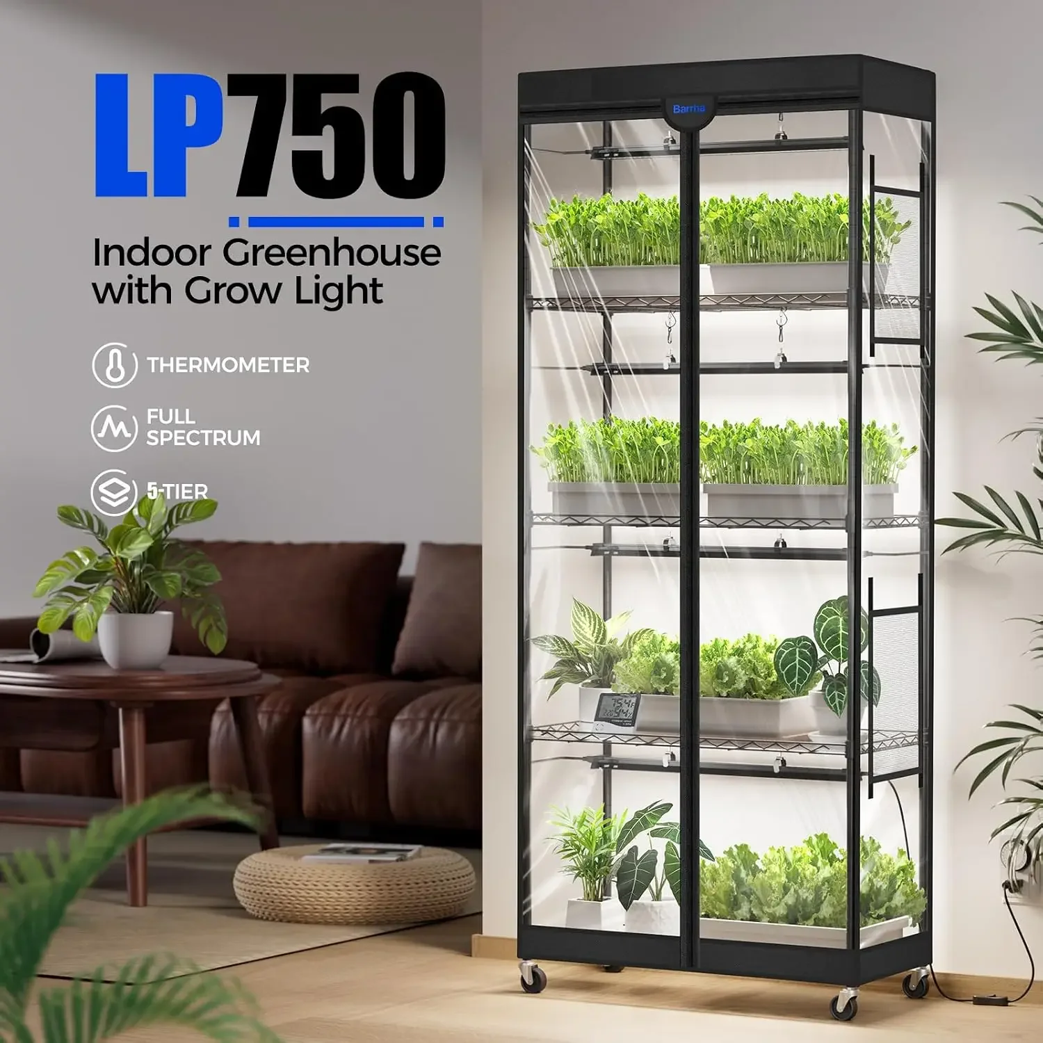 LP750 Indoor Greenhouse with Grow Light, 5-Tier Plant Stand with Light 140W TX-S35 2FT, 5000K Full Spectrum Plant Shelf with Ten