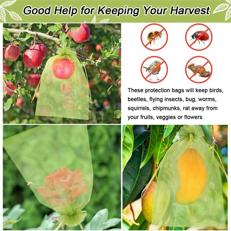 100Pcs Fruit Protection Bags (4X6 Inches) Green Mesh Lid Bag Drawstring Mesh For Fruit Protection Vegetable Garden Easy To Use