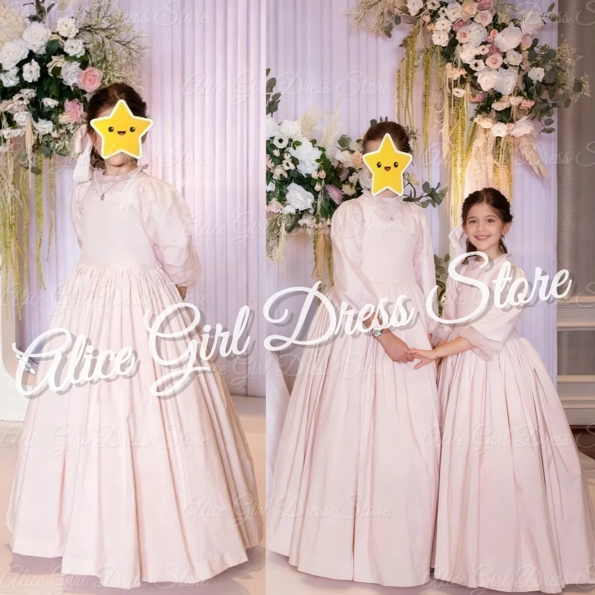 

Розовые платья с цветочным узором для девочек на свадьбу, элегантные бальные платья с рукавами 3/4, платья на день рождения для маленьких девочек, платья для первого причастия по индивидуальному заказу