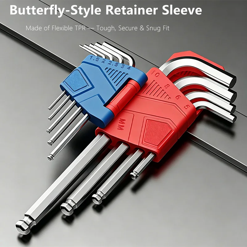 Professional Hex Key Wrench Set 9Pcs Metric Torx Ball Flat CR-V Steel Bike Cabinet Furniture Repair Precision Hand Tool Allen