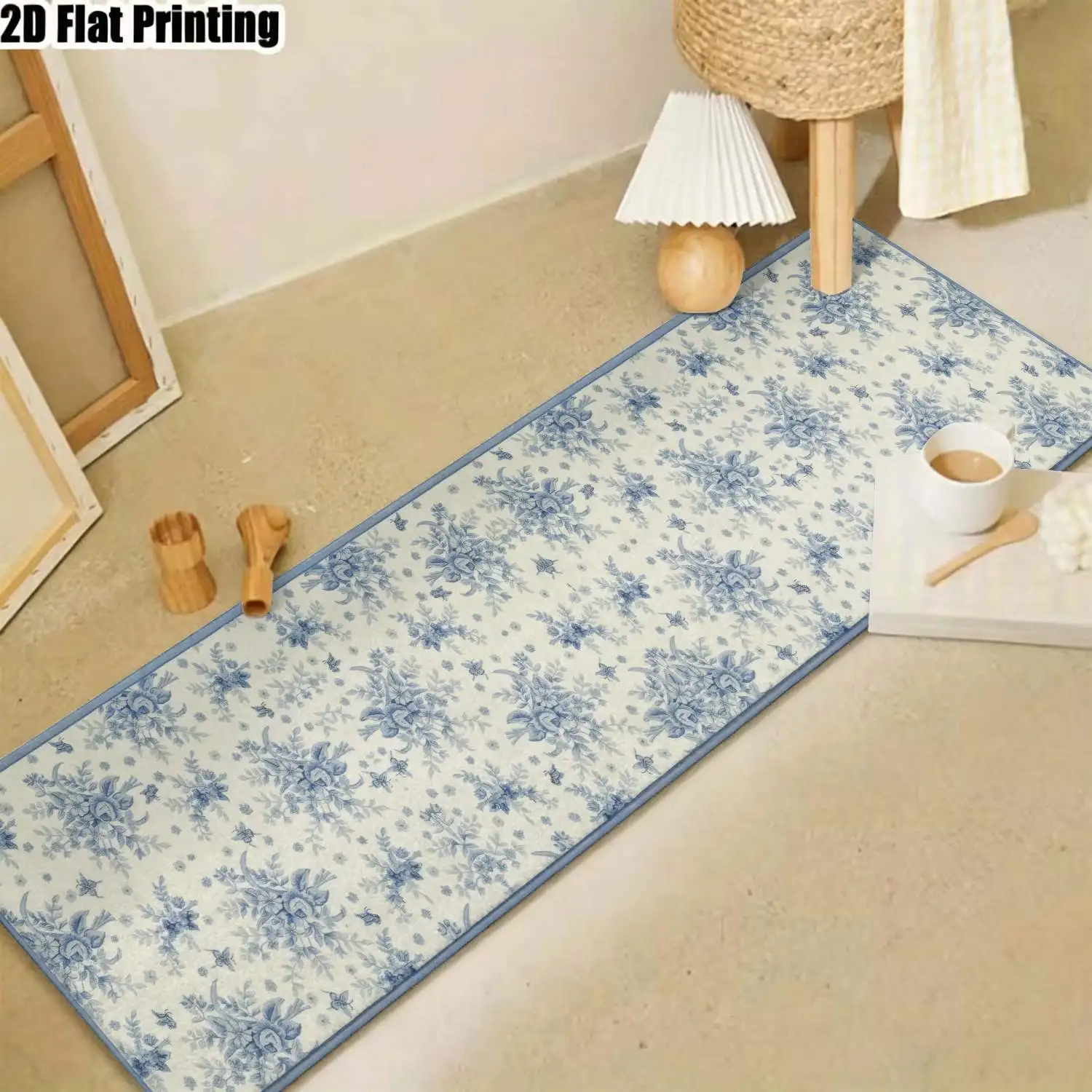 1Pc 2D Printed Long Strip Rug with Blue Snowflake Pattern Nordic/Modern Minimalist/European/Geometric Line Style, Home Decor, Multiple Sizes, Machine Washable, for Corridor, Entrance, Living Room, Bedroom.
