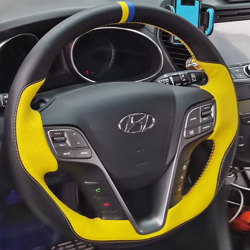 Dla Hyundai Santa Fe 2013-2015 Hyundai ix45 Ręcznie szyta antypoślizgowa skórzana osłona kierownicy samochodowej w sportowym stylu