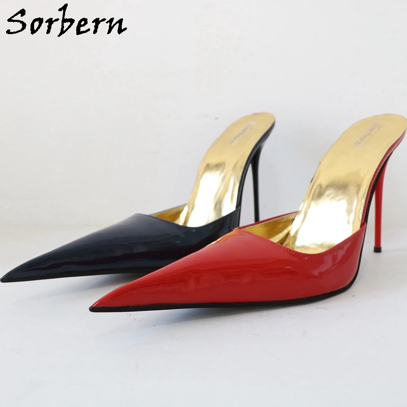 Sorbern Sexy 12Cm High Heel Women Mules Pointed Toe Slip On Female Shoes Steel Stilettos Sissy Boy Crossdresser Shoes Custom