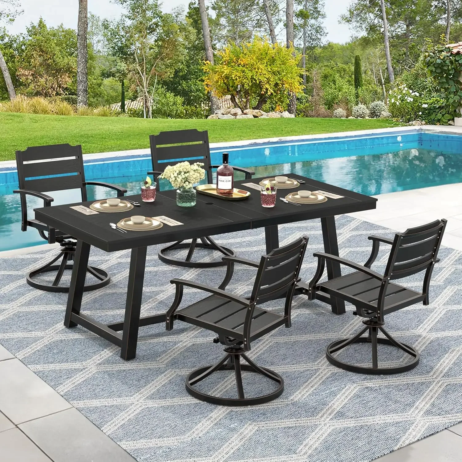 

5 pieces patio swivel dining chair,black