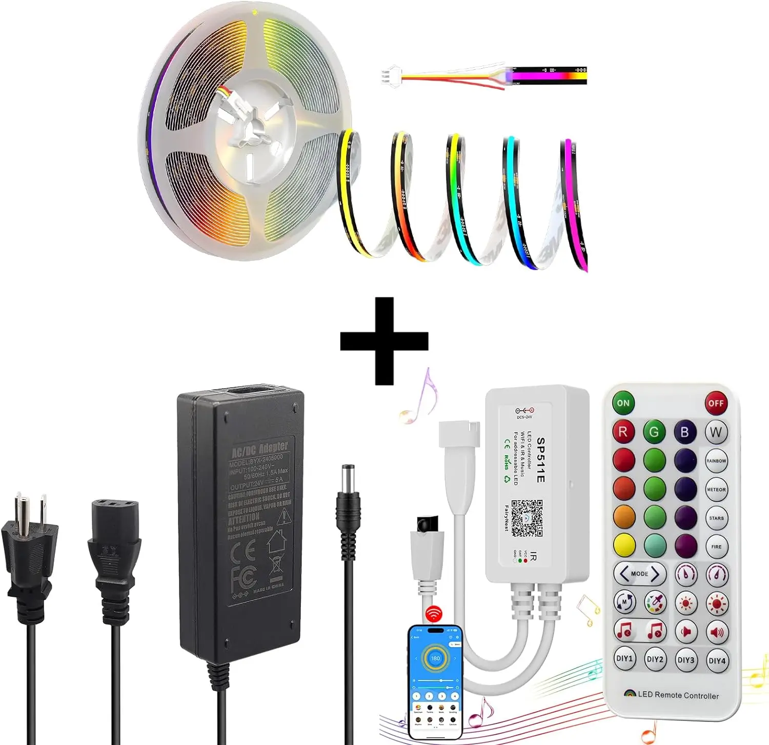 24V WS2811 COB LED Strip Set Horse Racing  Addressable 5M 10M Flex Tape Lamp Blutooth APP IR Remote Alexa Control