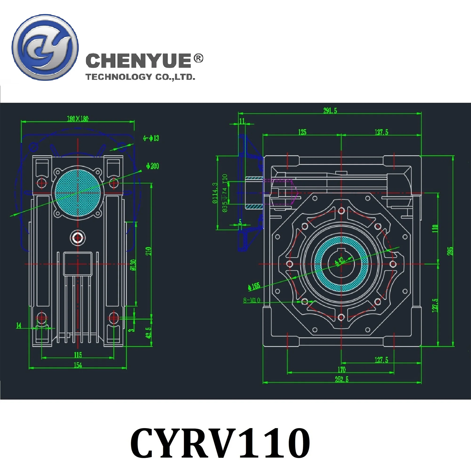 Imagem -03 - Redutor de Caixa de Engrenagens Sem-fim Chenyue Nmrv110 Cyrv110 Entrada 19 24 28 38 mm Saída 42 mm Relação 5:1 100:1 Fabricação Manutenção Gratuita