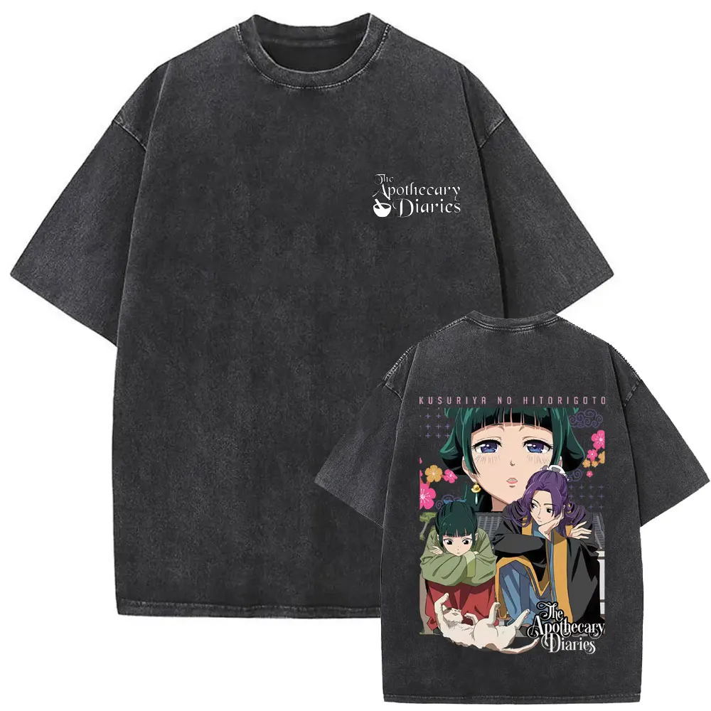Washed Vintage Anime The Apothecary Diaries Graphic T Shirt Maomao Merch T-shirt Men Women's Casual Oversized Crewneck T-shirts