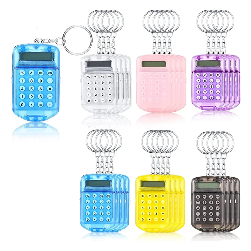 AF91-24 Pcs Mini Calculator Electronic Calculator Key Ring For Kids Mini Clear Flip Portable Calculator 8 Digit Electronic Calcu