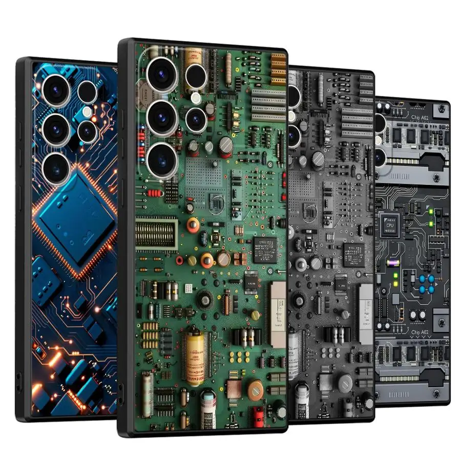 Capa para samsung galaxy s21 fe s23 ultra s20 s24 plus s25 borda preta capa de telefone macia placa de circuito divertida