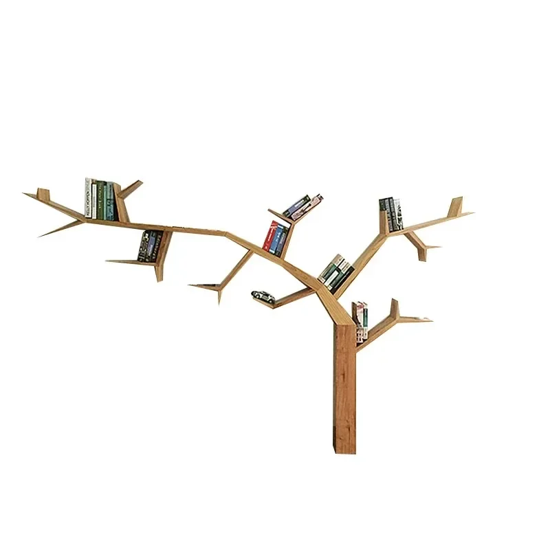 Solid wood tree-shaped bookshelf wall decoration creative special shape bookcase storage shelf shelf