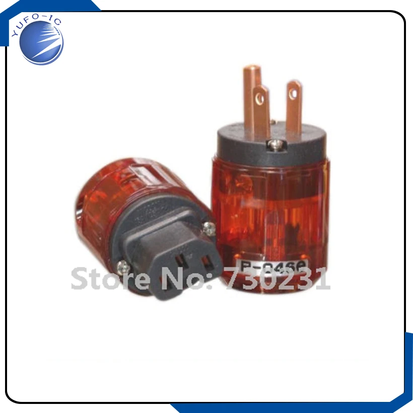 Free Shipping 1 Pair Clear Red P-046E US Power Plug + C-046E IEC Connector for Audio New
