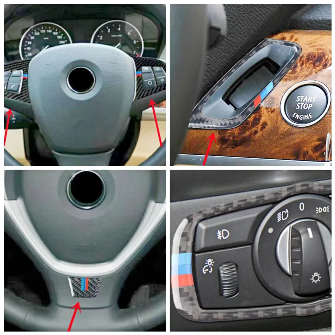 

Car Headlight Switch Start Button Steering Wheel Modification Cover Trim Strip Sticker For BMW X5 X6 E70/71 Interior Accessories