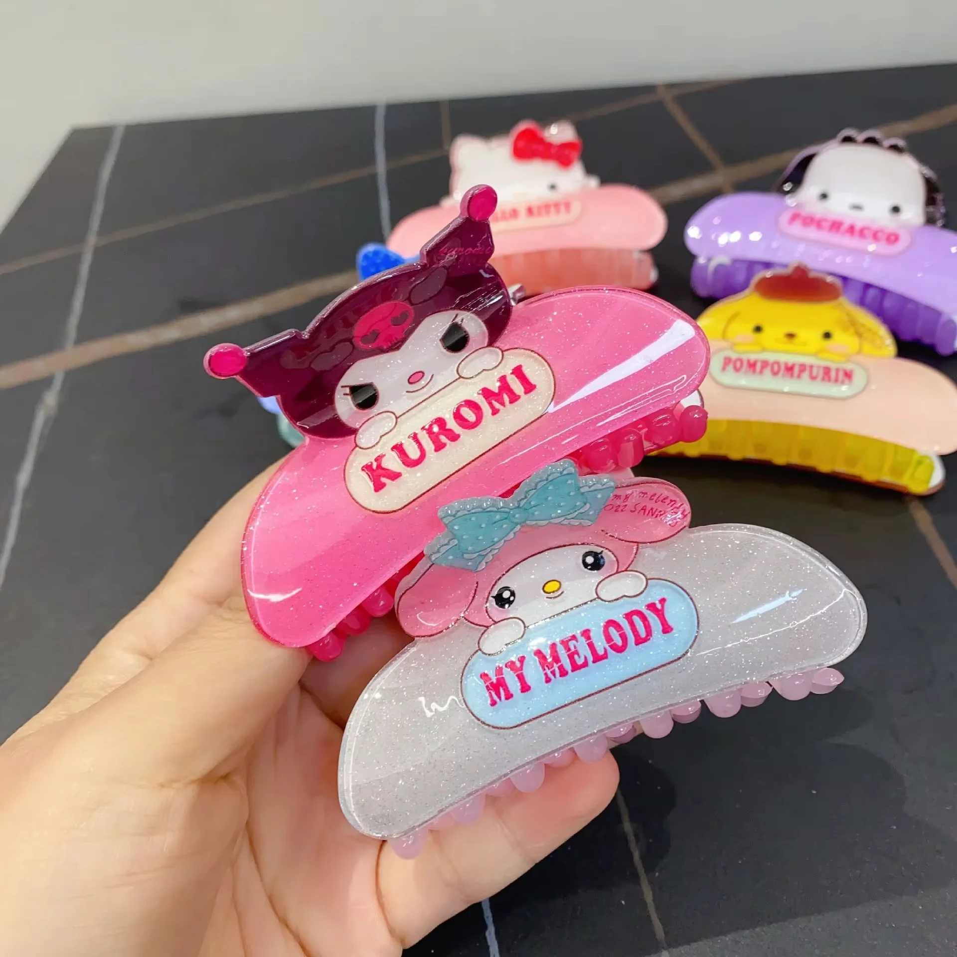 2024sanrio New Cute Cartoon Acrylic Cinnamoroll Kuromi Melody Hairpin Hair Clipshark Clip Large Hair Clip Anime Peripherals Gift