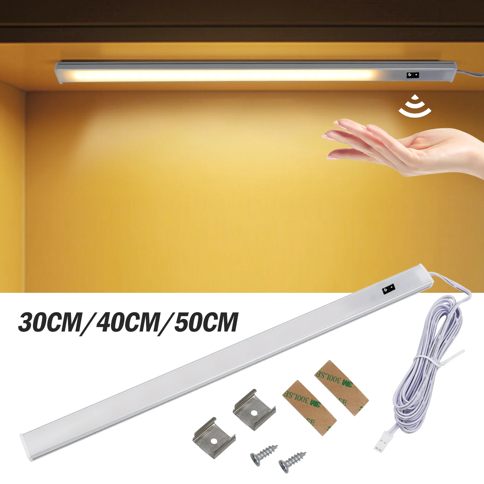 DC12V Under Cabinet Sensor LED Light Bars 30CM 40CM 50CM Furniture Table Kitchen Lighting Hand Sweep Motion Touch Dimmer Lamps