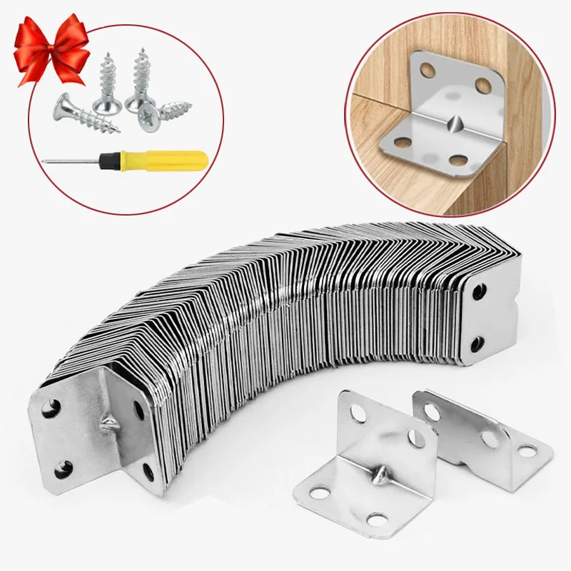 10-50pcs Stainless Steel L-Shaped Corner Code 90 Degree Laminated Furniture Plate Hardware Right Angle Bracket Cabinets Small