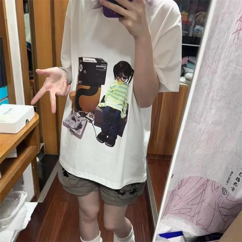 

Japanese Subculture Anime Printed Short-sleeve T-shirt Casual Round Neck Tshirts Ladies Loose Casual All Match Top Kawaii Tees