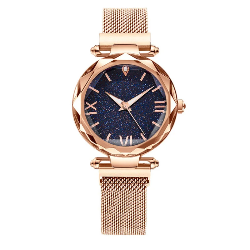 Luxury Womens Fashion Starry Sky Watches Magnet Buckle Mesh Belt Diamond Quartz Watch Women Dress Sparkling Starry Sky Clock