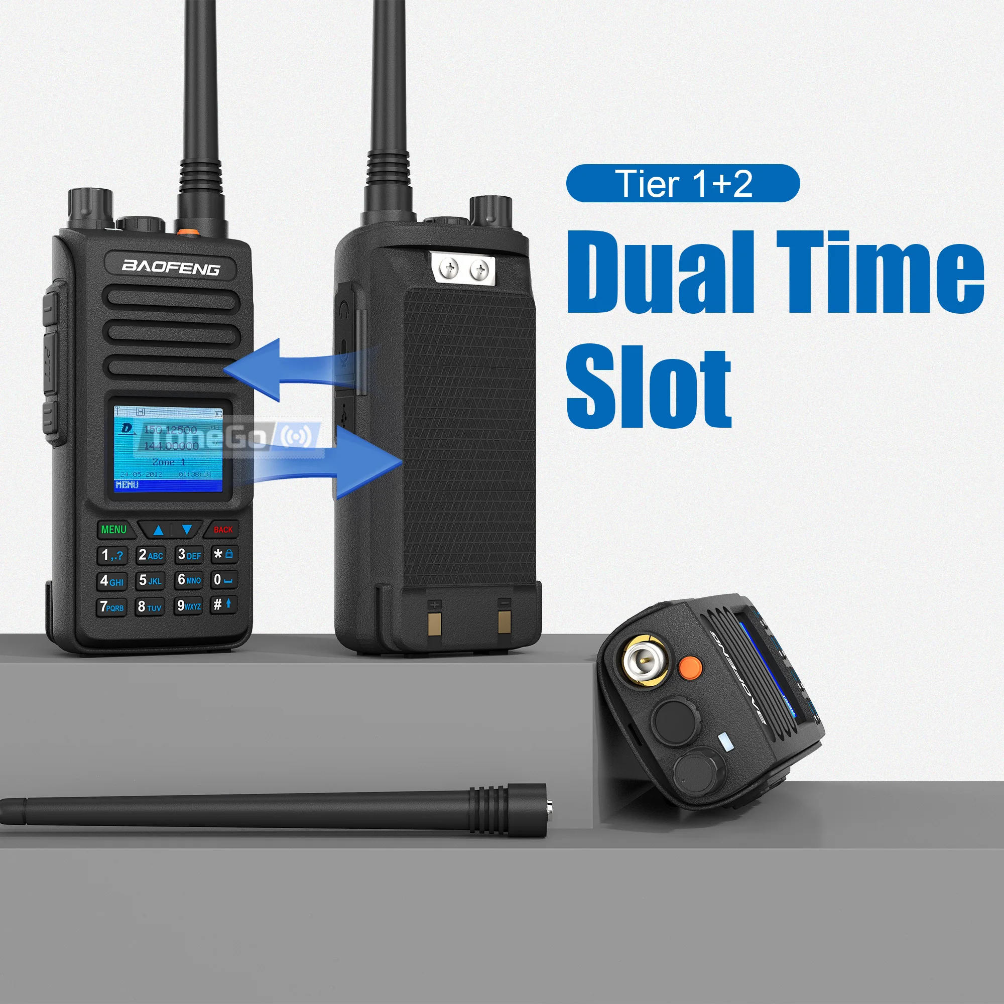 DM-1702 Baofeng DMR Walkie Talkie AES256 Encryption GPS(Option) Dual Mode Analog Tier1 & 2 UHF VHF 1024CH SMS Ham Two Way Radio