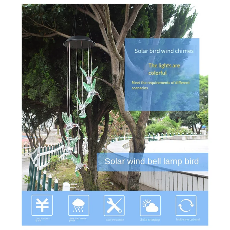 AF90-Hummingbird Outdoor Solar Lights, Solar Wind Chime Lights, Hanging Gifts For Mom And Grandma