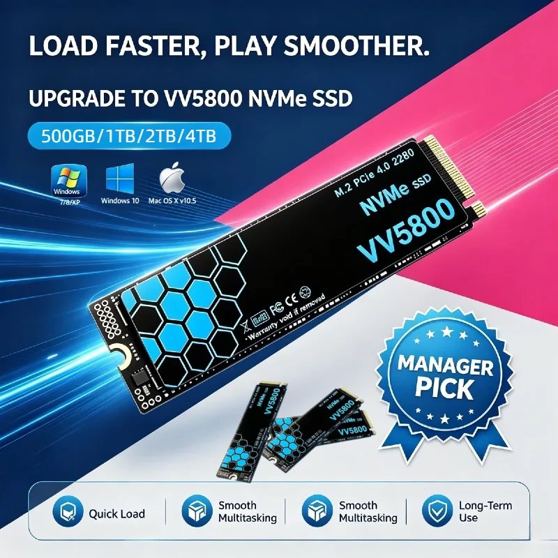 Latest Fast Speed VV5800 High Speed M2 NVMe PCIe Gen4 SSD 500GB 1TB 2TB 4TB Embedded Solid State Drive for Game Work PC Notebook