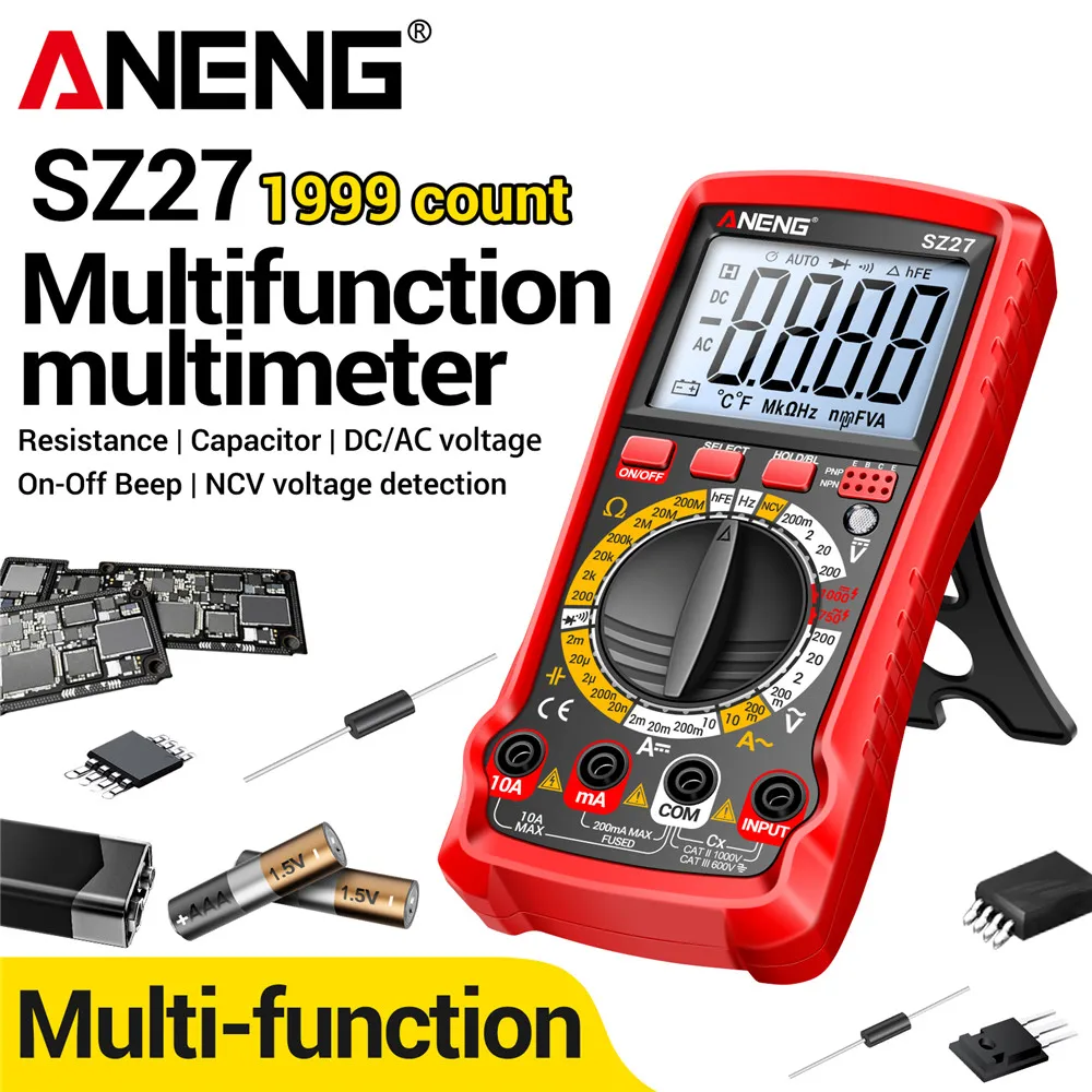 ANENG SZ27 Intelligent Digital Multimeter AC/DC Voltage Current Tester Ohm Hz Diode Transistor NCV Capacitance Resistance Test