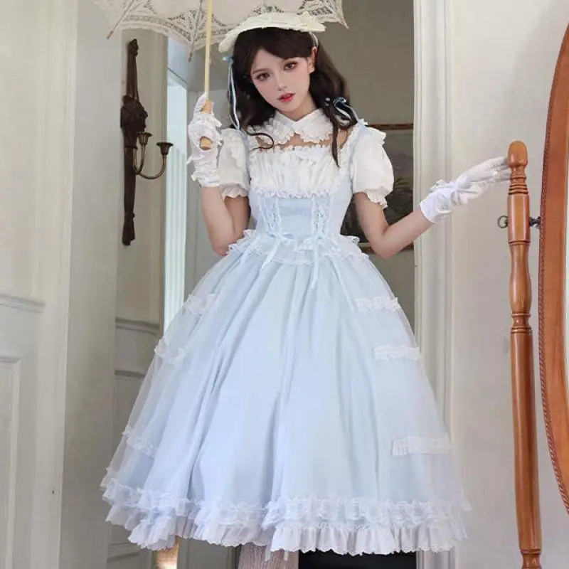 Harajuku Korea Fashion Original Design Cla Elegant Fake Collar Detachable Short Sleeved Square Collar Op Summer Lolita Tea Party