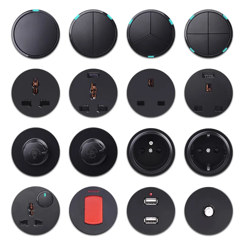 YINKA  DIY Aluminum Panel Sockets and Light Switches Free Combination Function Wall Socket Dual USB 110-250V~ 16A, 1/2/3/4/5Gang