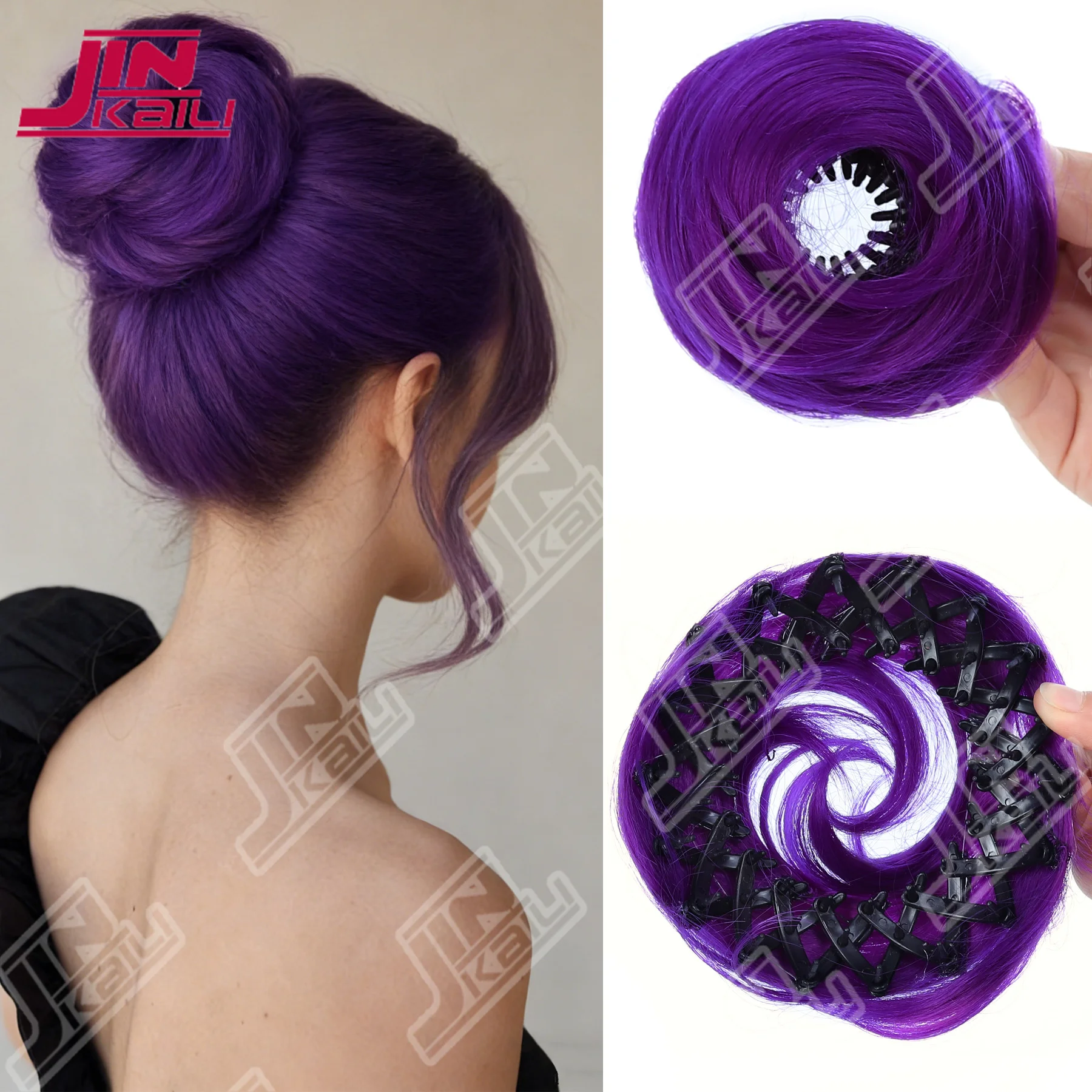 

Purple Magic Synthetic Hair Bun With Circle Elastic Clips Straight Donut Updo Hair Wig Bird's Nest Shaped Retractable Hairpieces