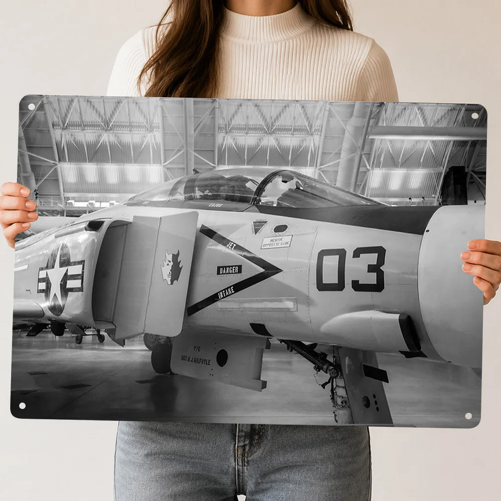 McDonnell Douglas F-4 Phantom II 3D Printed Texture Poster Personalized Wall Art Retro Metal Tin Signs for Decoration Bedroom