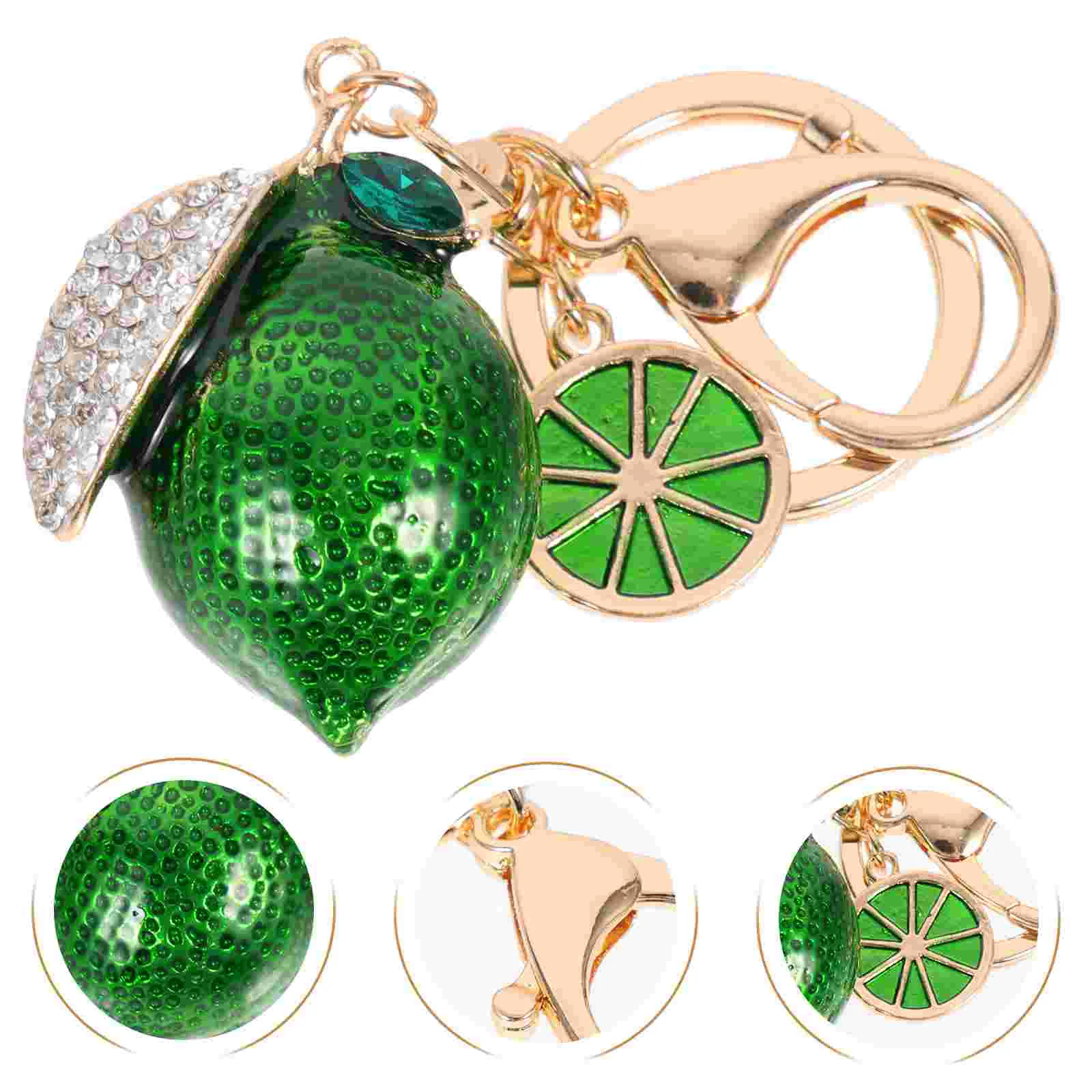 Locket Lemon Keychain Decorative Bag Pendant Decorate Rhinestone Ring Hanging Ornament Green Miss