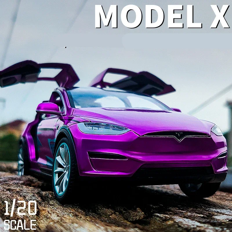 Tesla Model X SUV modelo de coche de aleación, vehículo de Metal fundido a presión, simulación de sonido y luz, colección, juguete para niños, regalo, 1:24