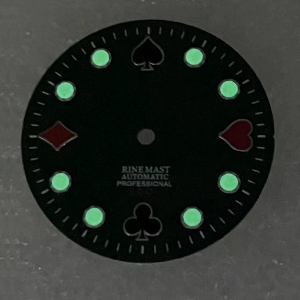 Quadrante da poker con logo S da 28,5 mm adatto al movimento automatico giapponese NH35/NH36 verde luminoso accessori per la modifica dell'orologio di alta qualità