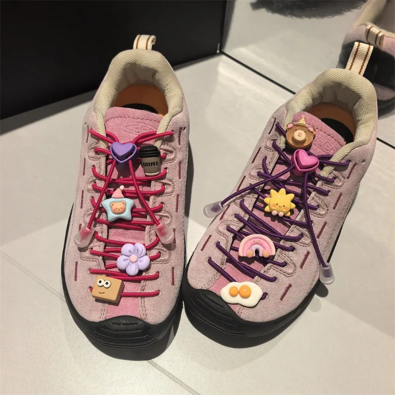 Cute Heart No-Tie Elastic Shoelace Set, DIY Cartoon Shoe Charms, Lazy Shoelace Lock Adjuster Accessories for Hiking Shoes