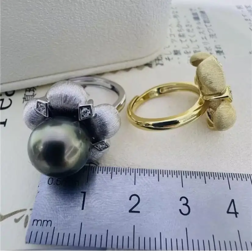 gorgeous 12-13mm tahitian round black green pearl ring 925s