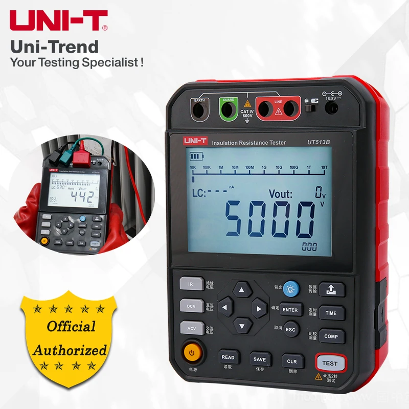 

UNI-T UT513B/UT513C 5kV Insulation Resistance Testers;PI & DAR measurement/Data storage/PC communication