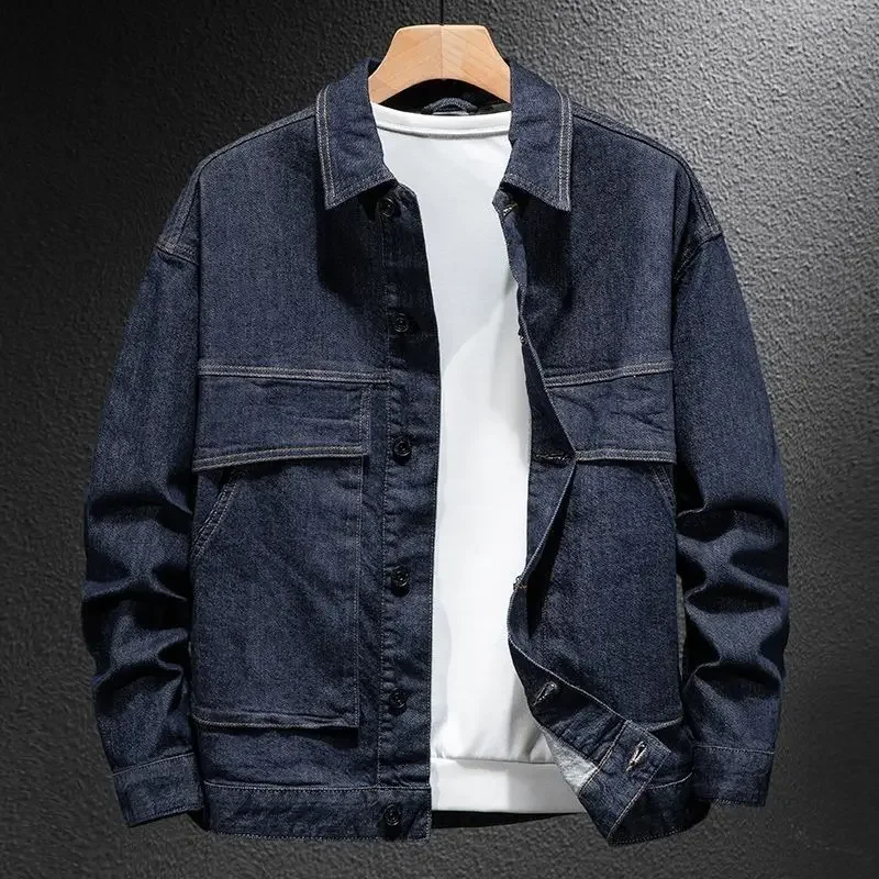 Cowboy Coat for Men Plus Size Cargo Denim Jackets Man Loose High Quality Korea Rock Original Low Cost One Piece Casual Joker Y2k