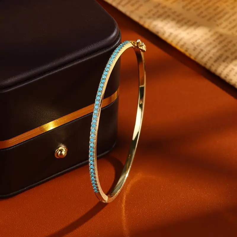 Uilz pulseiras simples de zircônia cúbica, pulseiras fashion temperamento turquesa joias de mão presentes para mulheres