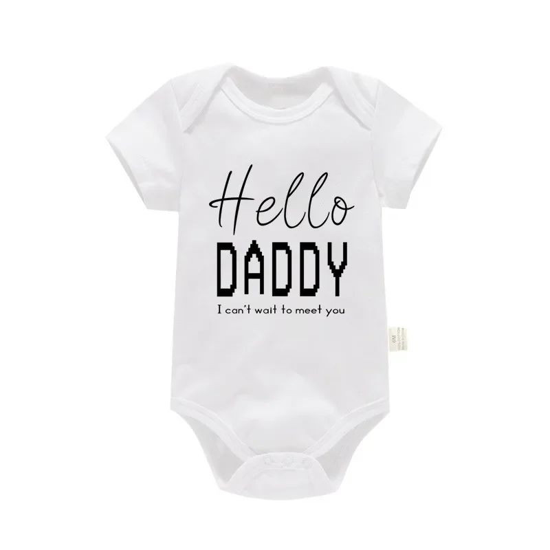Daddy I Can't Wait to Meet You Baby Boys Girls Short Sleeve Romper Coming Soon Letter Printed Newborn Baby Jumpsuit Bodysuit