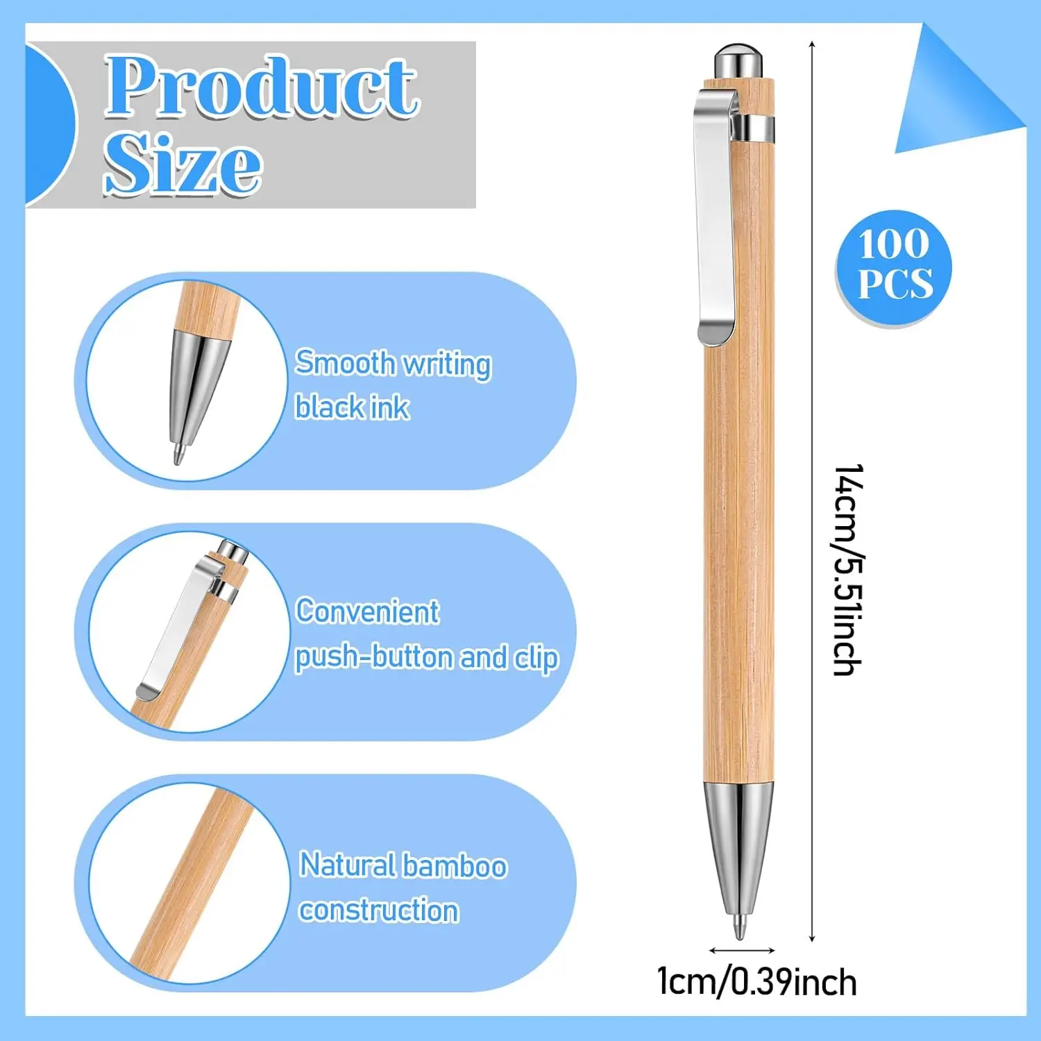 198Pcs Bamboo Retractable Ballpoint Pens Bulk, Engravable Pens Smooth Writing, Office Journaling Supplies, Corporate Business Gift Bulk Pens