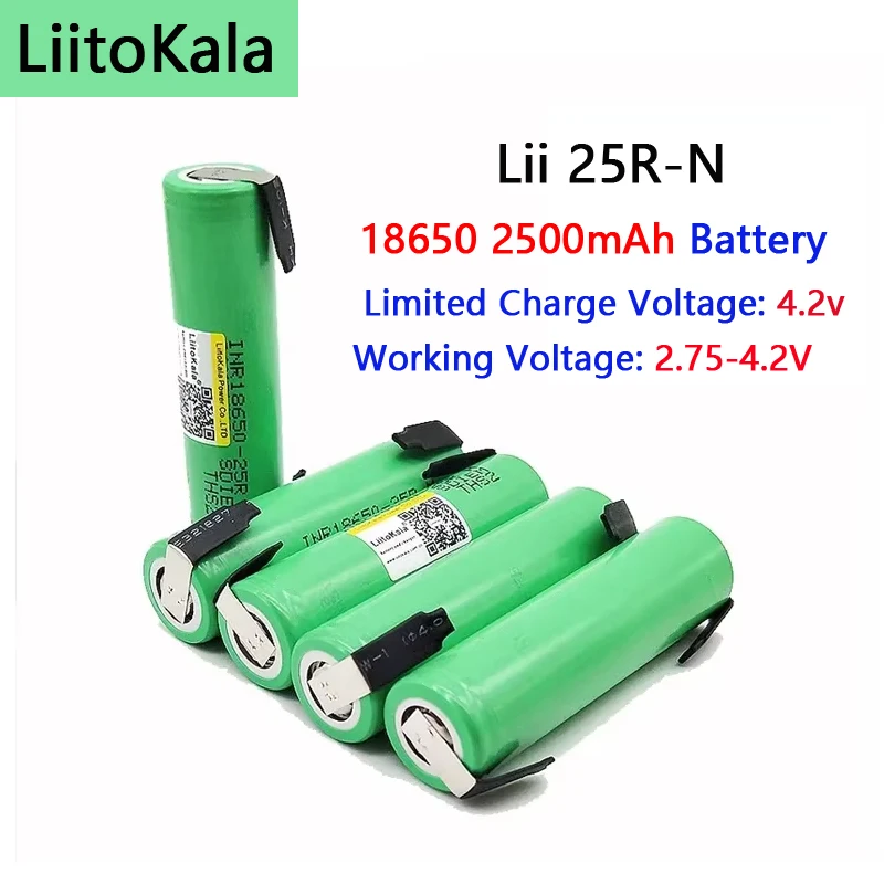 

6PCS LiitoKala 18650 2500mAh Battery INR18650 25R-N 3.6 V Discharge 20A Dedicated Battery Power for + DIY Nickel 100% Original