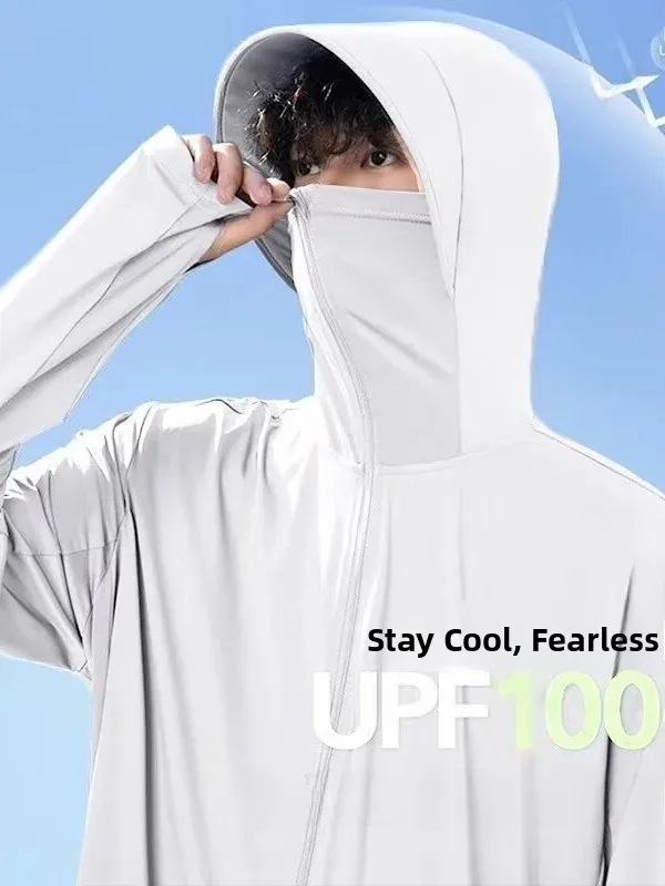 Men's Summer Lightweight Elastic Ice Silk Sun Protection Clothing Quick Dry Breathable Outdoor Fishing Cool UV Protection Suit